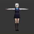 3D Anime Character With White Hair Blue Bow Red Face Mark And Outstretched Arms