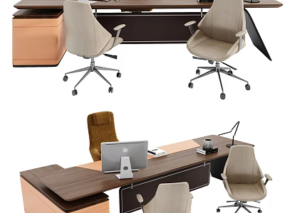Modern Office Desk Setup With Laptop Desk Lamp And Ergonomic Chairs 3d model