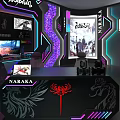 Gaming Themed Public Workspace with Neon Lights Multiple Screens and Gaming Chairs