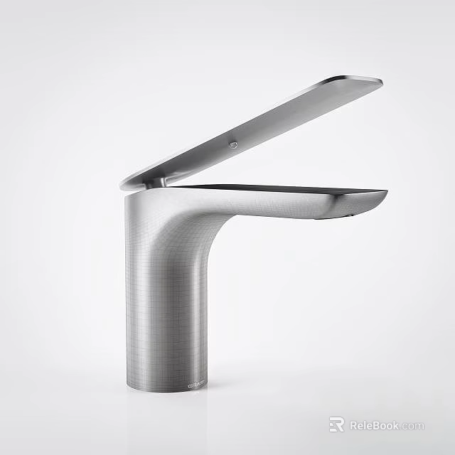 Modern Stainless Steel Faucet With Sleek Brushed Finish And Unique Handle Design 3d model 
