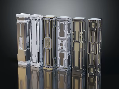 Six Different Rectangular Daily Electrical Appliances With Various Colors Textures And Reflections On Smooth Surface 3d model