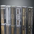 Six Different Rectangular Daily Electrical Appliances With Various Colors Textures And Reflections On Smooth Surface