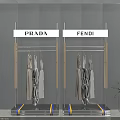 Prada And Fendi Fashion Store With Hanging Dresses On Modern Racks