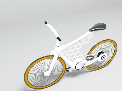 White Bicycle With Black Seat Yellow Wheel Rims And Honeycomb Design Frame 3d model