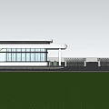 Porsche Showroom Exterior With Modern Glass Building White Sports Car And Lawn Scene