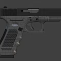 Black Tactical Pistol With Blue And Red Glowing Accents Textured Grip 3D Render