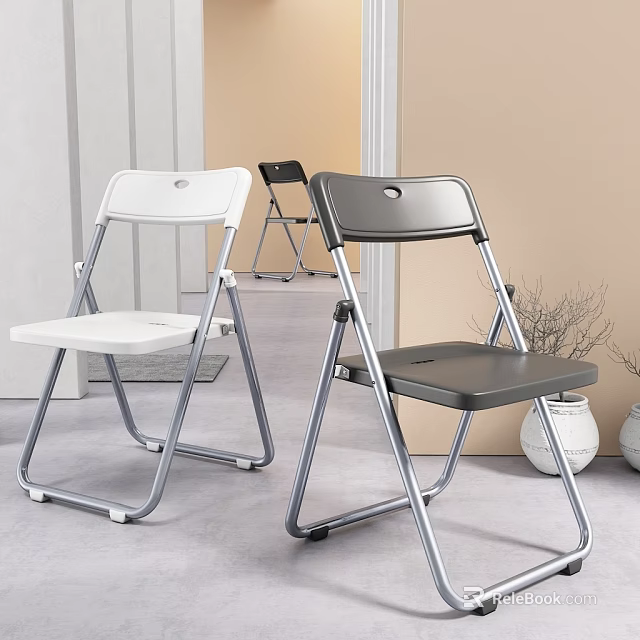 White And Black Folding Dining Chairs With Metal Frame And Plastic Seat In Home Interior 3d model 