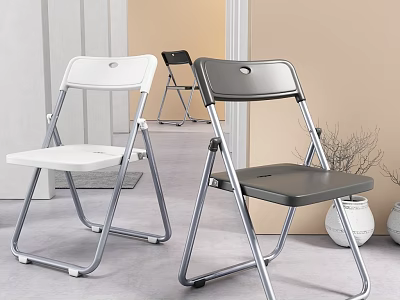 White And Black Folding Dining Chairs With Metal Frame And Plastic Seat In Home Interior 3d model
