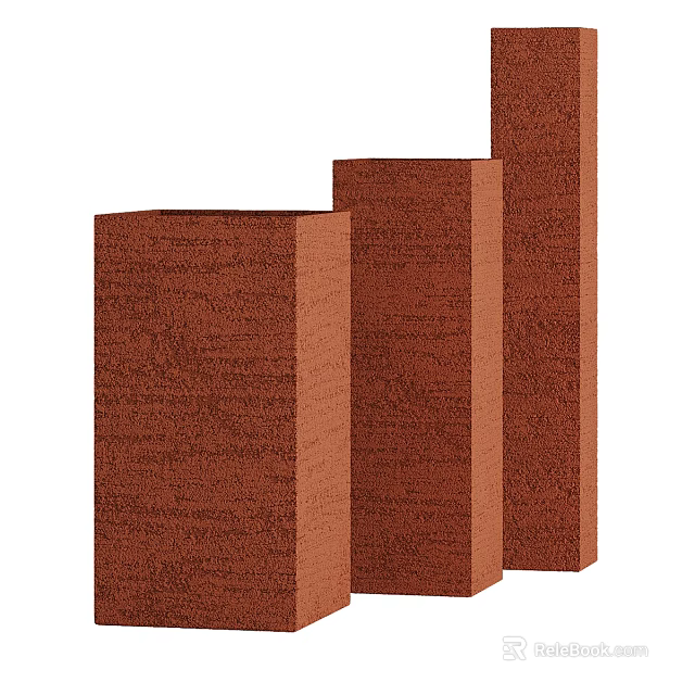 Three Brown Ceramic Vessels With Different Heights And Textured Surfaces 3d model