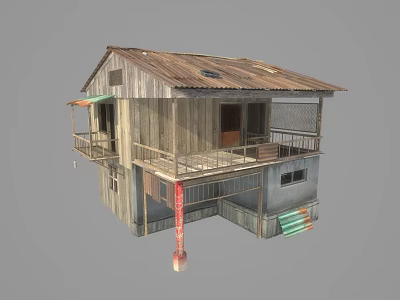 Rustic Wooden House With Two Stories Balcony Wooden Walls And Exterior Staircase 3d model