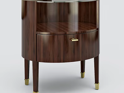 Elegant Dark Brown Wooden Bedside Table With Single Drawer And Gold Legs 3d model
