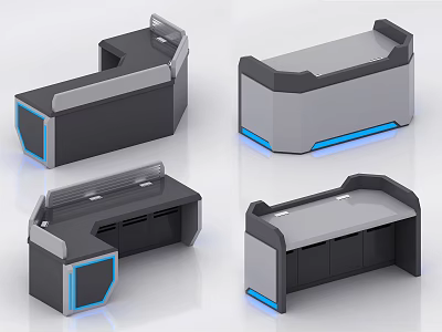 Modern Office Desk Designs With Black Gray And Blue Accent Features 3d model