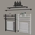 Stylish Bathroom Accessories Black And White Towel Racks With Storage Shelves And Toiletries