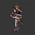 Cartoon Woman Character With Cat Ears Purple Outfit And Accessories