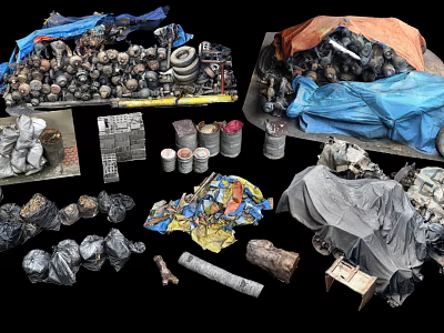 Various Discarded Waste Items Piled With Plastic Bags Bottles And Metal Drums 3d model