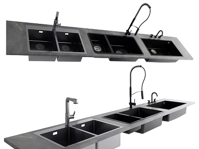 Modern Multi Bowl Kitchen Sink In Black With Faucet And Durable Design 3d model