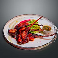 Juicy Roasted Lamb Chops Served on White Plate With Fresh Greens and Herb Sauce