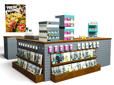 Supermarket Grocery Store Fresh Produce Display With Shelves And Packaged Products 3d model