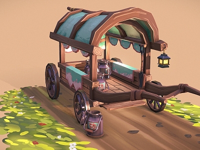 Retro cart carriage gourmet cart milk cartoon carriage cartoon wooden cart model