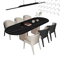 Rock Board Dining Table Long Dining Table Dining Chair Single Chair Chandelier Fabric Curtain Gauze Curtain Book Jewelry Ornaments 3d model