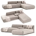 Light Gray Sectional Sofa With Modern Design Pillows And Throw Blanket 3d model