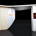 Modern Art Museum Exhibition Hall With White Curved Structure And Gold Accent Lines
