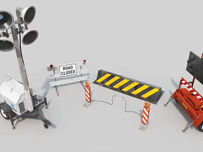 Public Traffic Control Equipment With Toll Closed Sign Road Barriers And Signal Lights 3d model