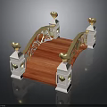 Elegant Wooden Bridge With White Ornate Railings And Golden Heart Decorations