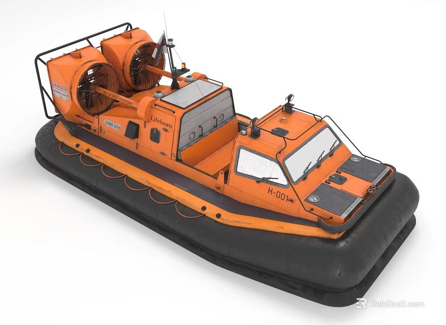 Orange And Black Hovercraft With Top Fans Cockpit And Inflatable Hull 3d model 