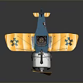 Vintage Blue Yellow Toy Airplane with Propeller Engine and Cross Wing Symbols