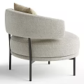 Modern Beige Fabric Armchair With Curved Armrests Round Seat And Black Metal Legs