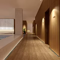 Modern SPA Sauna Interior With Wooden Walls Pool And Ambient Lighting