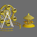 Yellow Children's Amusement Rides With Ferris Wheel Carousel And Small Train