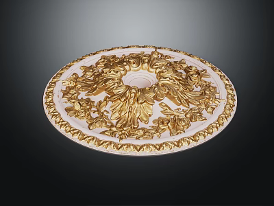Ornate Gold And White Ceiling Decorative Medallion With Intricate Floral Patterns 3d model
