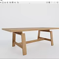 Minimalist Oak Wood Dining Table With Simple Design And Unique Leg Structure 3d model
