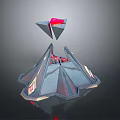 Futuristic 3D Geometric Structure Featuring Suspended Triangular Top Red Inner Details And Polygonal Base 3d model