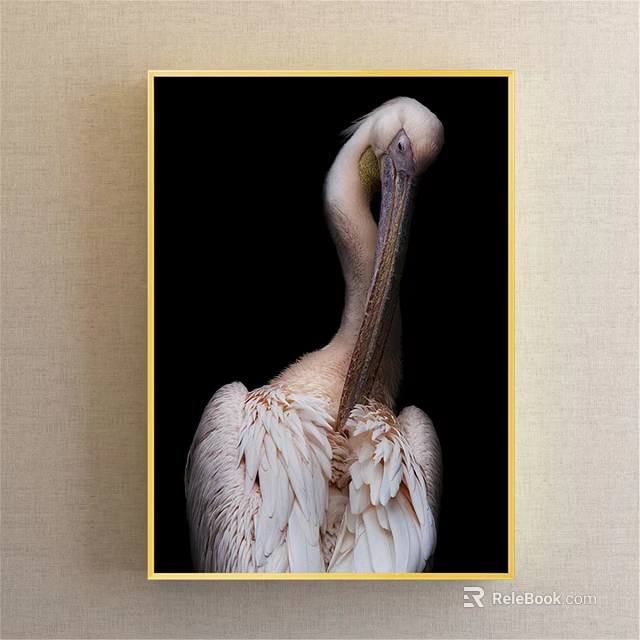 Pelican Animal Painting Detailed Portrait With White Feathers On Black Background 3d model 
