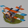 Vintage Blue Red Colored Biplane With Silver Propeller Ladder On Green Grass Toy Model