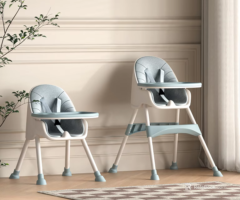 Light Blue And White Kids' High Chairs With Comfortable Sturdy Design For Home 3d model 