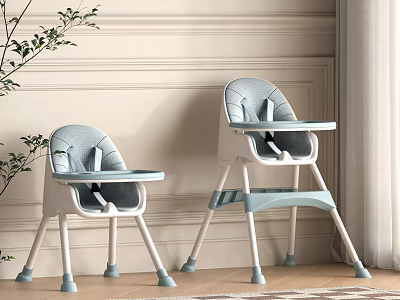 Light Blue And White Kids' High Chairs With Comfortable Sturdy Design For Home 3d model
