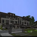 Modern Townhouse Exterior Design With Landscaping Driveway And Evening Lights