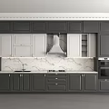 Modern Kitchen Interior With Gray White Cabinets Marble Countertop Range Hood And Built in Oven