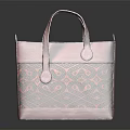 Elegant Pink Handbag With Intricate Brown Orange Patterns And Leather Handles