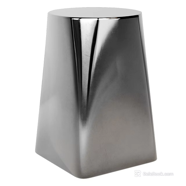 Silver Modern Side Table With Metallic Finish And Smooth Geometric Design 3d model 
