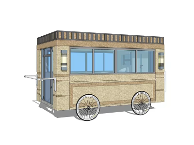 Vintage Mobile Utility Cart With Large Windows Wheels And Striped Exterior 3d model