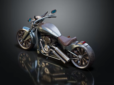 Vintage Chrome Motorcycle With Brown Leather Seat Exposed Engine And Reflective Surface 3d model