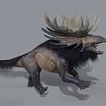 Mythical Creature With Large Antler Like Crown Open Mouth And Furry Body Running
