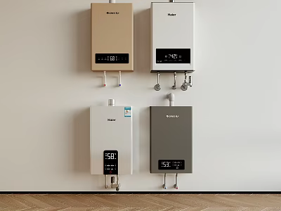 Vanward Wall Mounted Water Heaters With Digital Display In Gold White And Gray 3d model