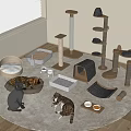 Cozy Cat Space With Scratching Posts Beds Litter Boxes And Feeding Bowls 3d model