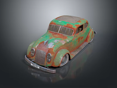 Rusty Vintage Classic Car With Green Red Patina And Weathered Body 3d model